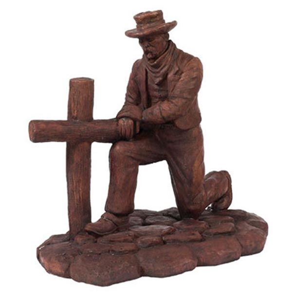 Kneeling Cowboy At Cross Solid Rock Stone Works