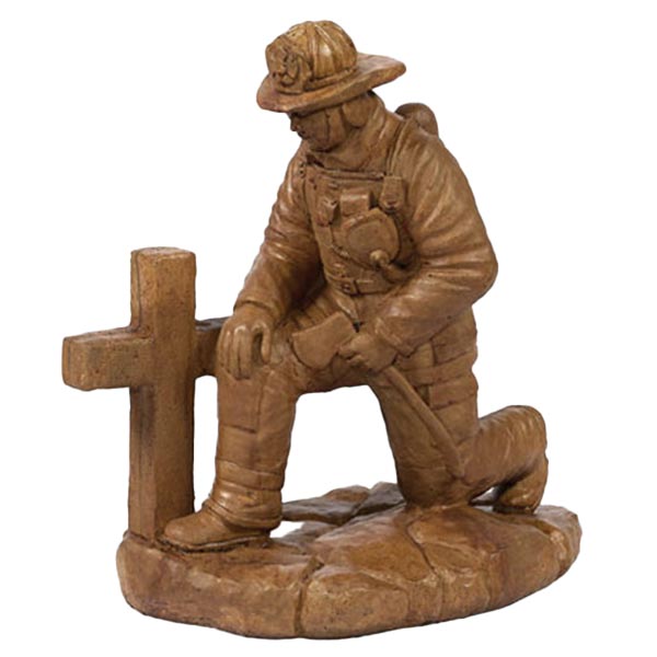 Concrete Kneeling Fireman At Cross Solid Rock Stone Works